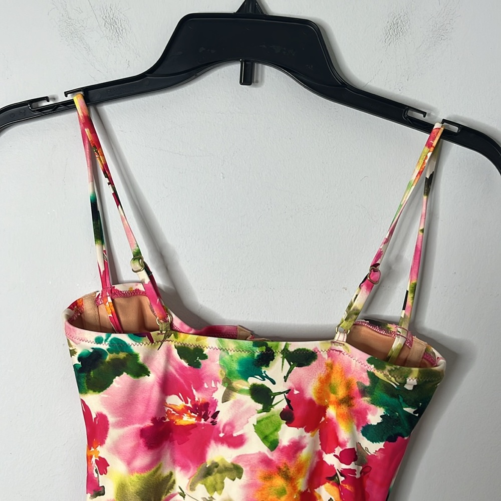 J. Crew Pink Floral One-Piece Swimsuit with Green Accents - Picture 7 of 8